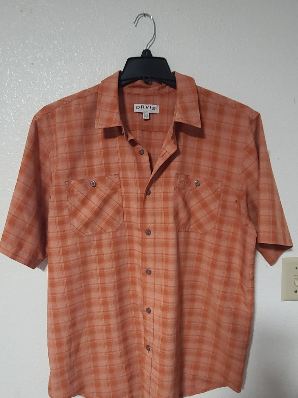 Orvis Men's Orange Plaid Short-Sleeve Button-Up Shirt